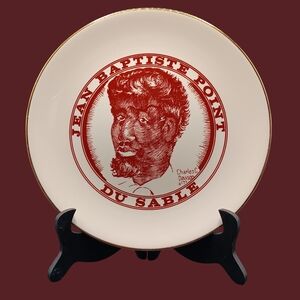 Jean Baptiste Point Du Sable Commemorative Plate - Red and Cream With Gold Trim